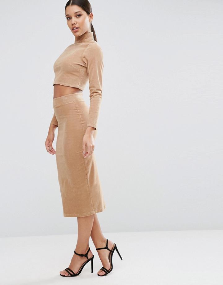 Asos Cord Tube Midi Skirt In Nude Co-ord - Brown