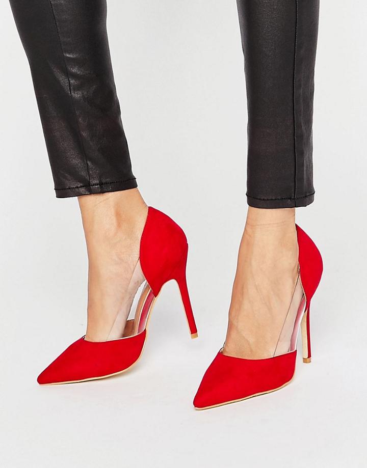 Public Desire Keely Clear Detail Red Court Shoes - Red