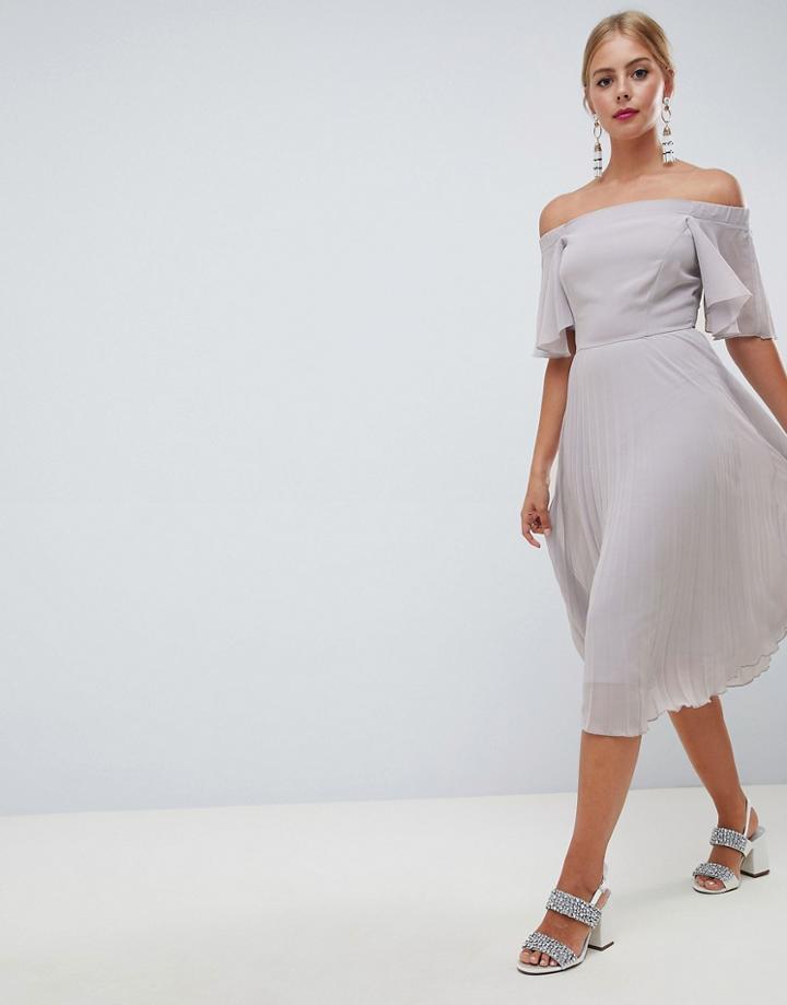Asos Design Off Shoulder Pleated Midi Dress - Gray