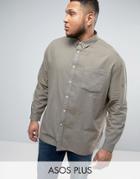 Asos Plus Oversized Casual Washed Oxford Shirt In Khaki - Green