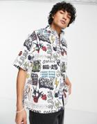 Asos Design Boxy Oversized Shirt In Graffiti Inspired Print-white