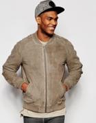 Asos Suede Bomber Jacket In Stone - Stone