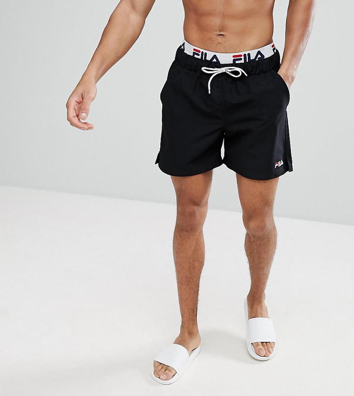 Fila Black Line Swim Shorts With Logo Waistband In Black - Black