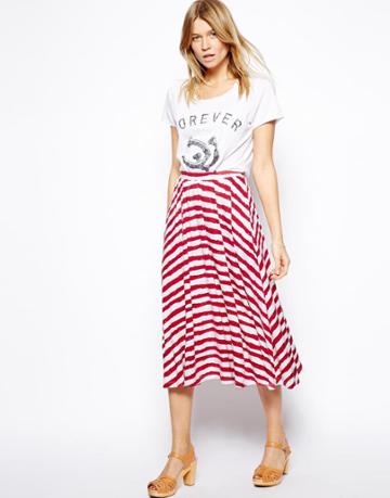 Asos Midi Skirt In Broken Stripe