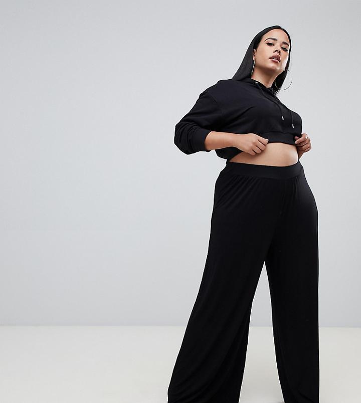 Boohoo Plus Wide Leg Pants In Black - Black