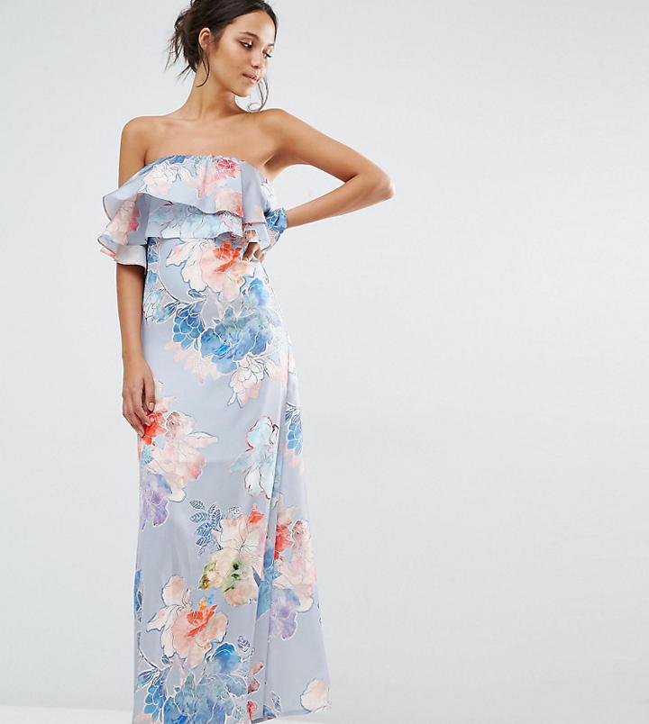 Every Cloud Etched Floral Frill Bandeau Maxi Dress - Multi