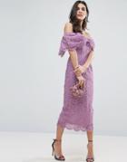 Asos Off Shoulder Bardot Pencil Midi Dress - Purple