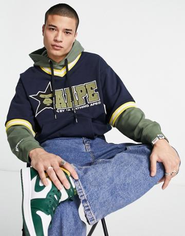 Aape By A Bathing Ape College Oversize Hoodie In Navy