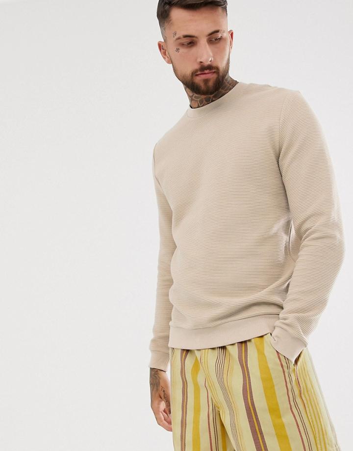 Asos Design Ribbed Sweatshirt In Beige
