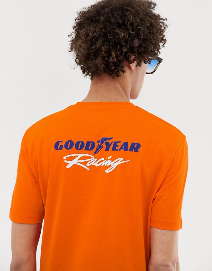 Asos Design Relaxed T-shirt With Goodyear Chest Print-orange