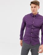 Asos Design Skinny Shirt In Berry - Purple