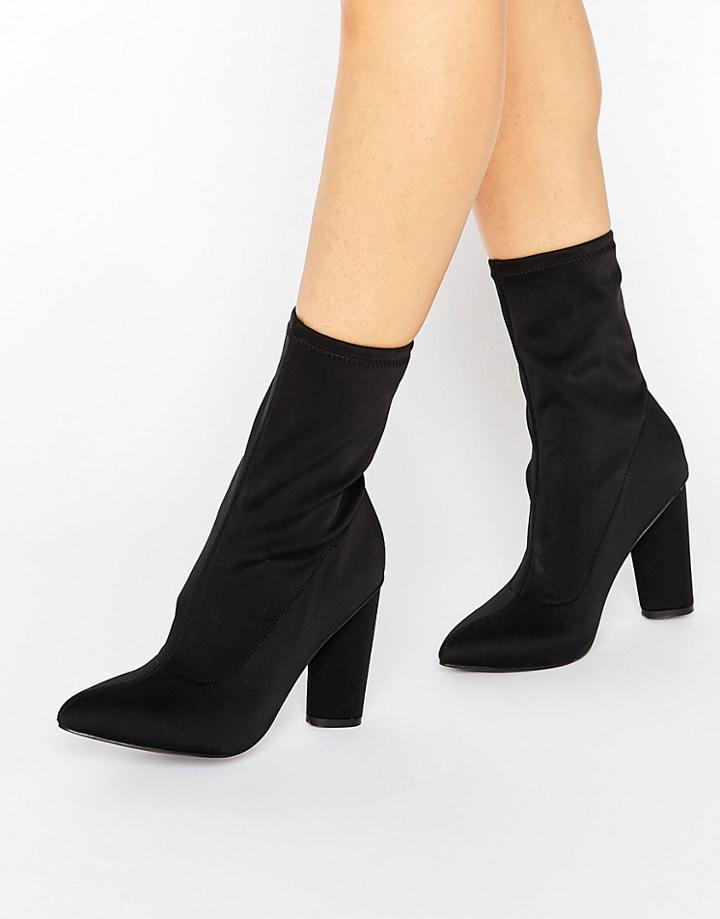 Missguided Pointed Toe Neoprene Heeled Ankle Boot - Black