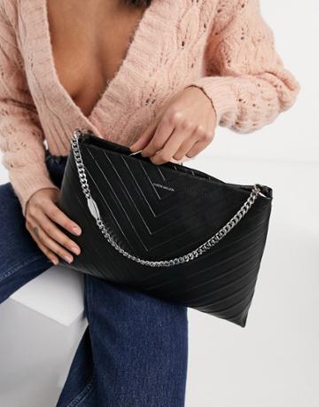 Karen Millen Avery Embossed Leather Shoulder Bag In Black