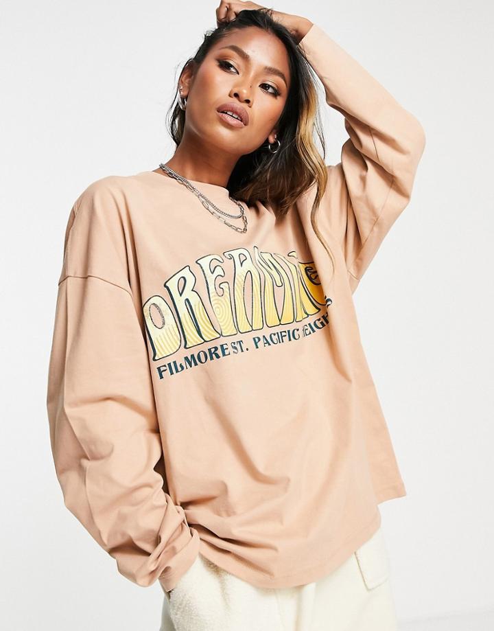 Topshop Dreaming Long Sleeve Skater Top In Brown