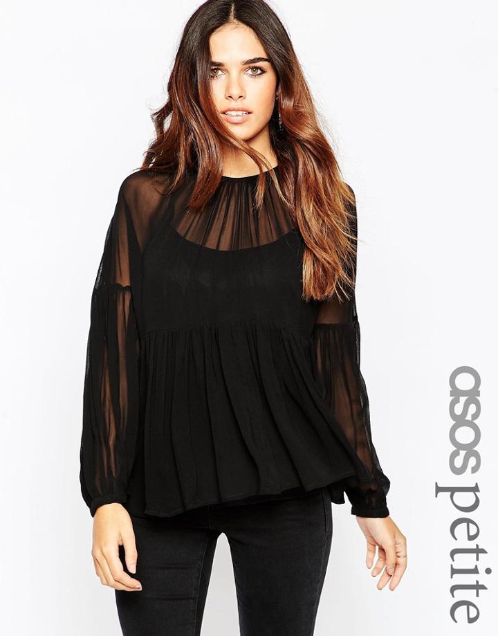 Asos Petite Tiered Peasant Blouse - Black