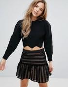 The English Factory Crop Sweater Scallop Detail Hem - Black