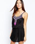 Warehouse Embroidered Beach Dress - Black