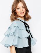 Asos Tiered Frill Cape - Blue