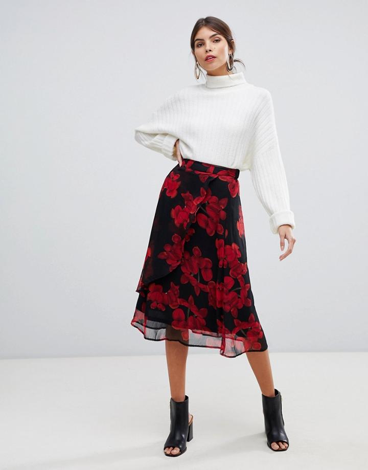 Y.a.s Floral Midi Skirt - Black