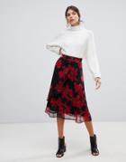 Y.a.s Floral Midi Skirt - Black