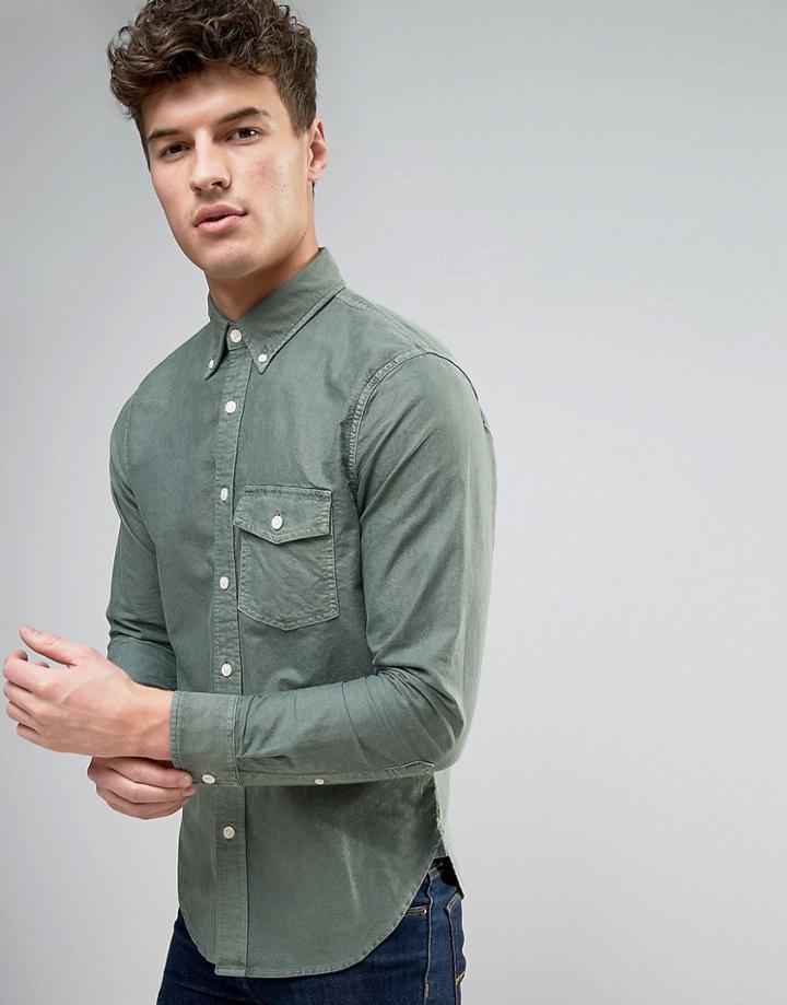 Abercrombie & Fitch Oxford Shirt Button Down Pocket And Embroid Muscle Slim Fit In Olive - Green
