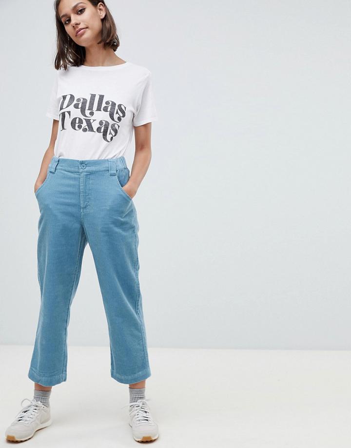 Asos Design Straight Leg Pants In Cord - Blue