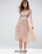 Needle And Thread Floral Embroidery Midi Skater Dress - Pink