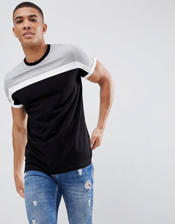 Asos Design T-shirt With Color Block In Black - Black