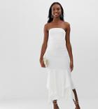 Asos Design Tall Bandeau Crepe Midi Dress With Pep Hem - Cream