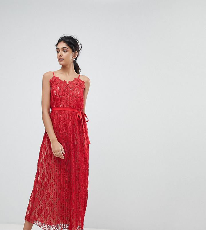 Little Mistress Tall All Over Lace Midaxi Cami Dress - Red