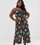 Asos Design Curve Cami Jumpsuit With Gathered Bodice In Floral Print-multi