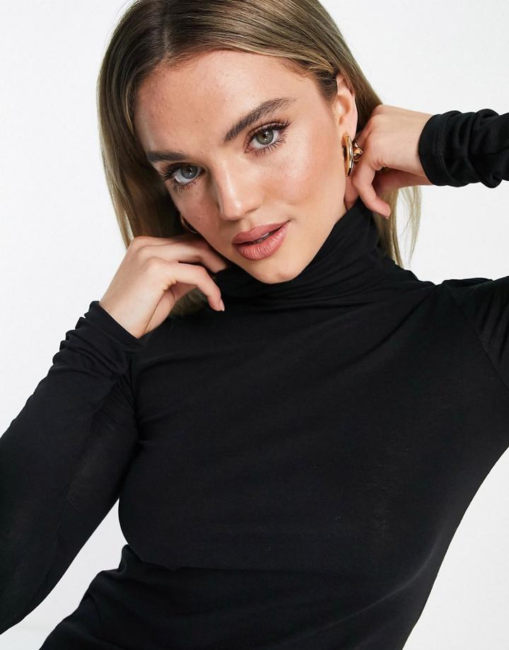 Weekday Chie Organic Cotton Flat Jersey Turtle Neck Top In Black