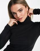 Weekday Chie Organic Cotton Flat Jersey Turtle Neck Top In Black