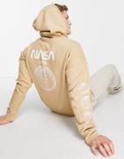 Only & Sons Oversized Hoodie With Nasa Print In Beige-neutral