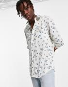 Asos Design Regular Satin 70s Western Shirt In Floral Print-white