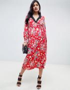 Asos Design Midi Dress In Floral Jacquard Print - Multi