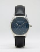 Simon Carter Black Leather Chronograph Watch With Blue Dial - Black