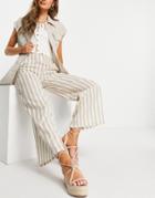 New Look Wide Leg Pants In Camel Stripe-brown
