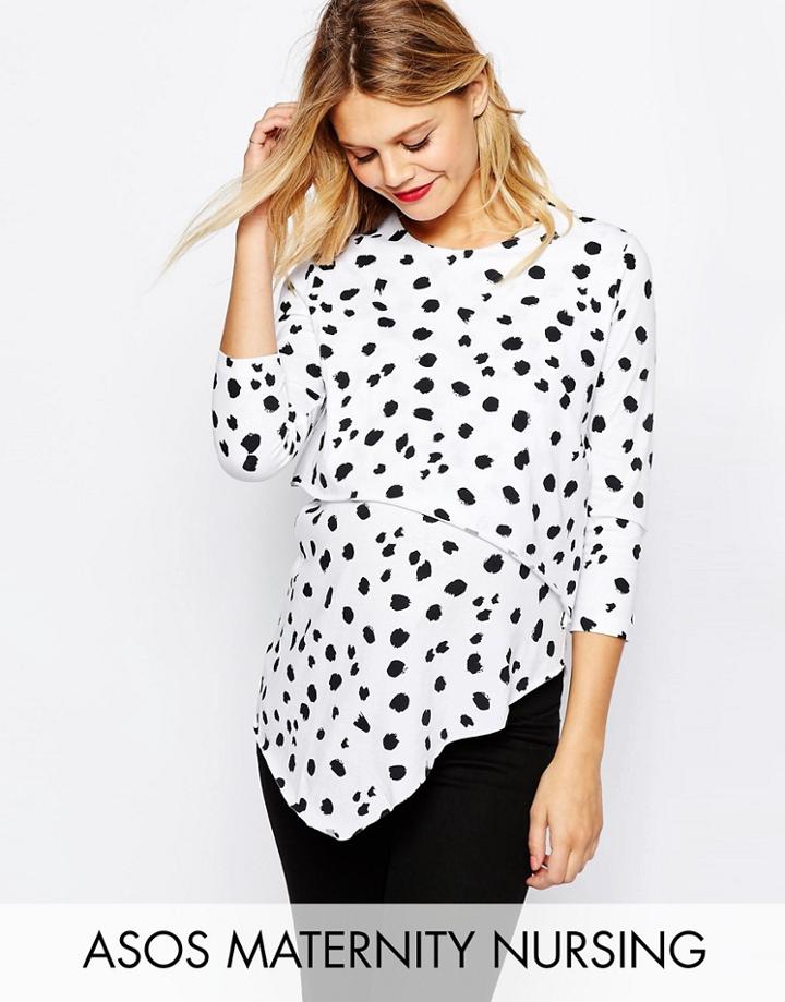 Asos Maternity Petite Nursing Asymmetric Top With Double Layer In Mono Leopard - Multi