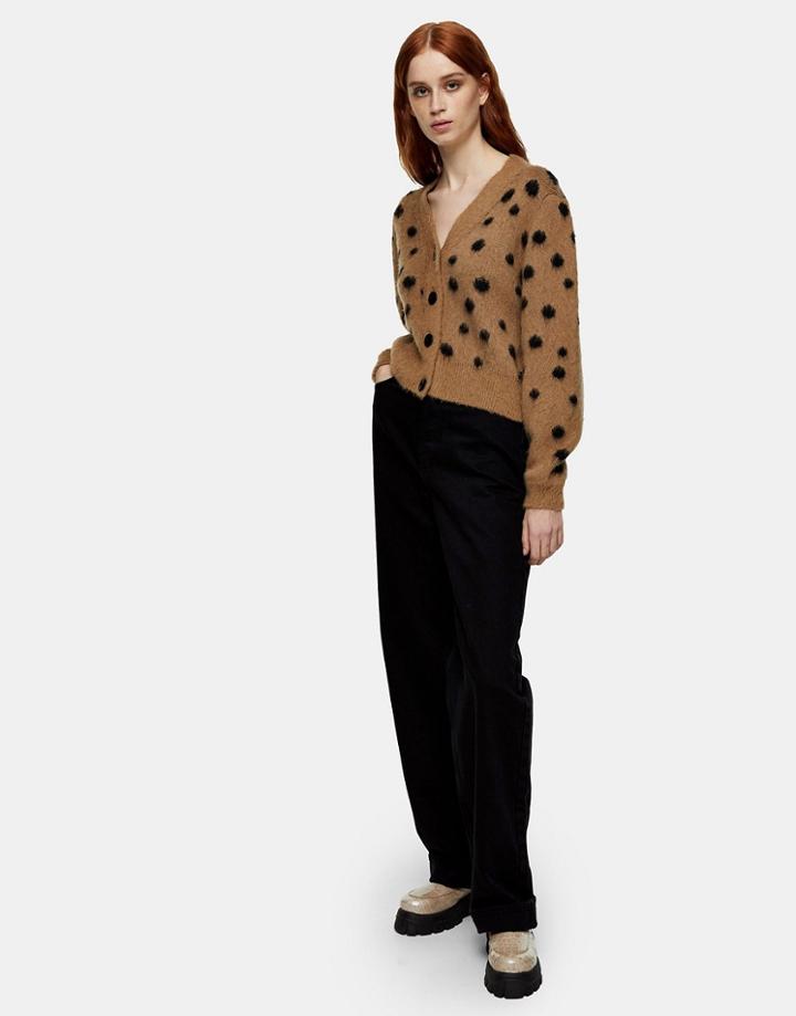Topshop Mixed Spot Cardigan In Neutral