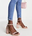 Truffle Collection Wide Fit Square Toe Block Heel Barely There Sandals In Beige-neutral