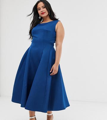 Chi Chi London Plus Paneled Midi Dress In Cobalt - Blue