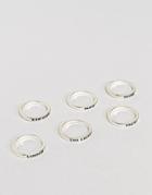 Asos Ring Pack In Burnished Silver With City Slogans - Silver