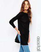 Asos Tall Longline Top With Side Splits And Long Sleeves - Nude