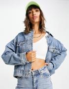 Asos Design Cotton Blend Denim '90's' Jacket In Midwash - Mblue-blues