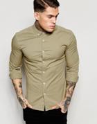 Asos Skinny Shirt In Stone Twill With Long Sleeves - Stone