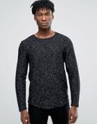 Only & Sons Longline Sweater With Curved Hem In Fleck - Black