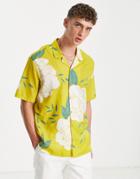 Bershka Relaxed Shirt In Yellow Floral Print-orange