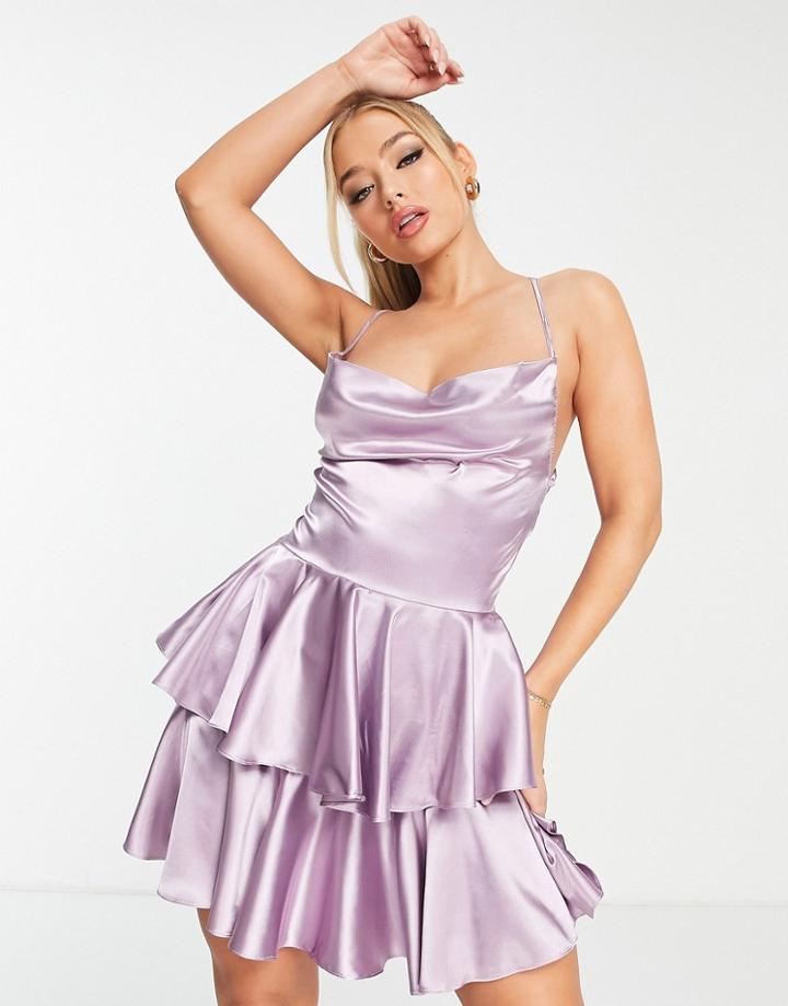 Trendyol High Shine Tiered Mini Dress In Light Pink