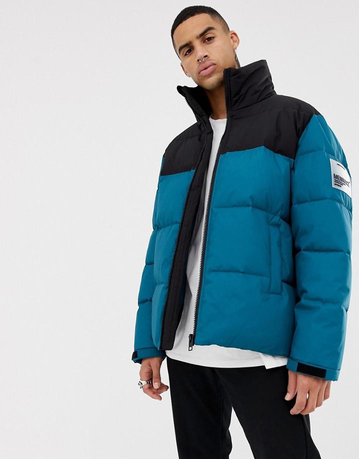 Mennace Puffer Jacket In Green With Logo - Green